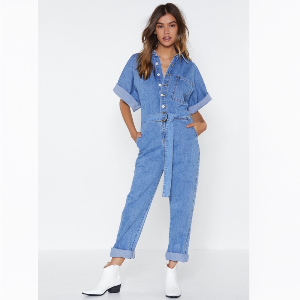 Nasty Gal Denim Belted Boilersuit Jumpsuit